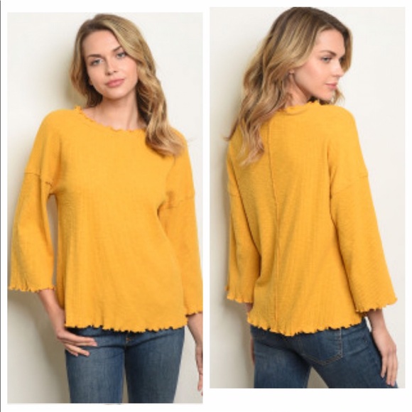 Mustard Color 3/4 Sleeve Tunic Top - Picture 7 of 7